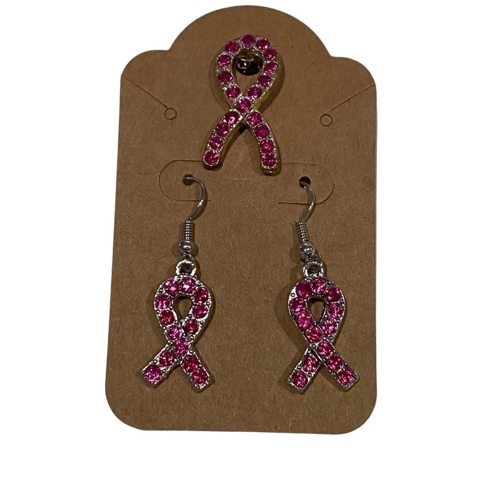 Pink Ribbon Breast Cancer Awareness Scarf, Earrings & Pin Set NWT - Image 2
