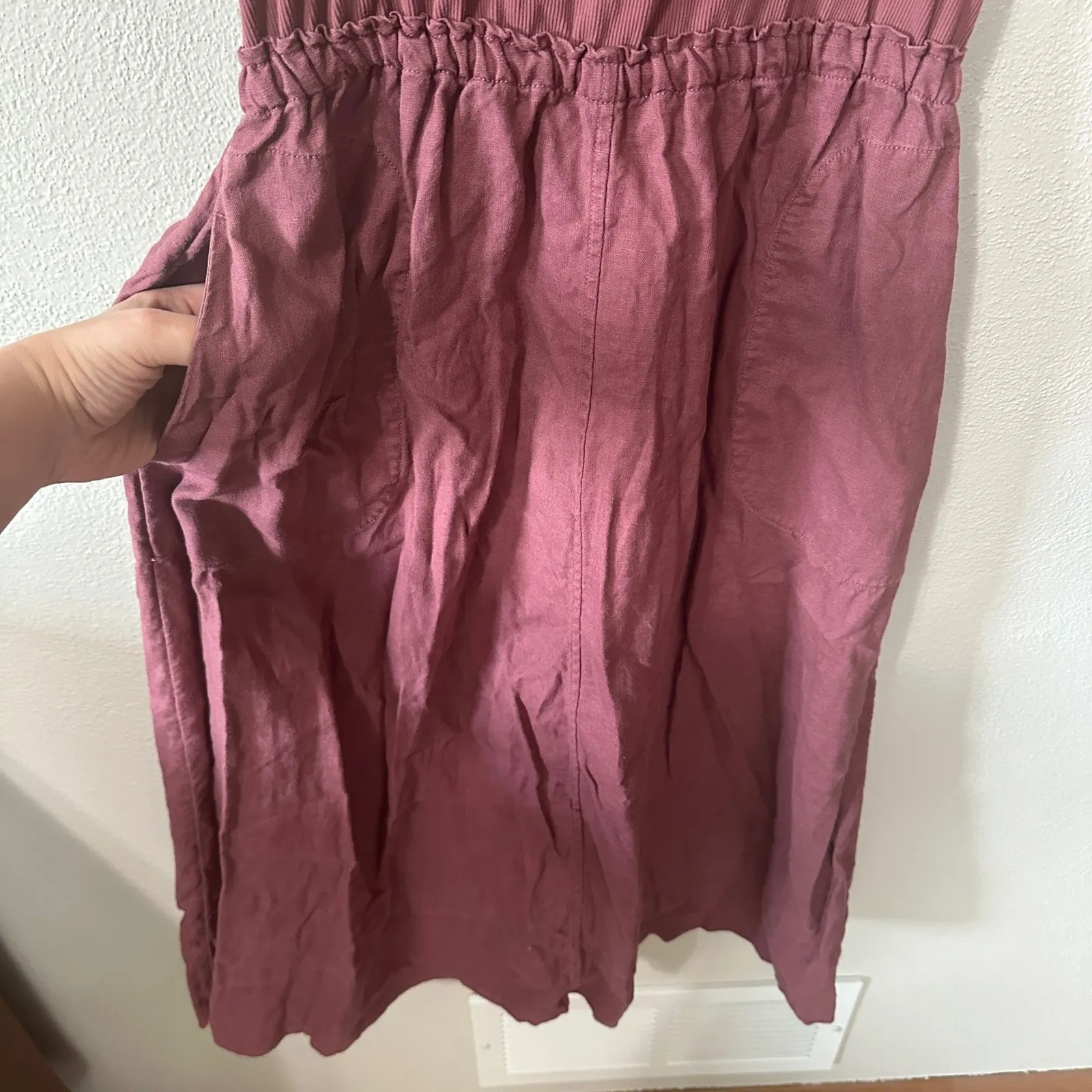 Athleta Baja Linen Midi Dress Sleeveless Casual Travel Pockets Mauve Size Medium - Image 3
