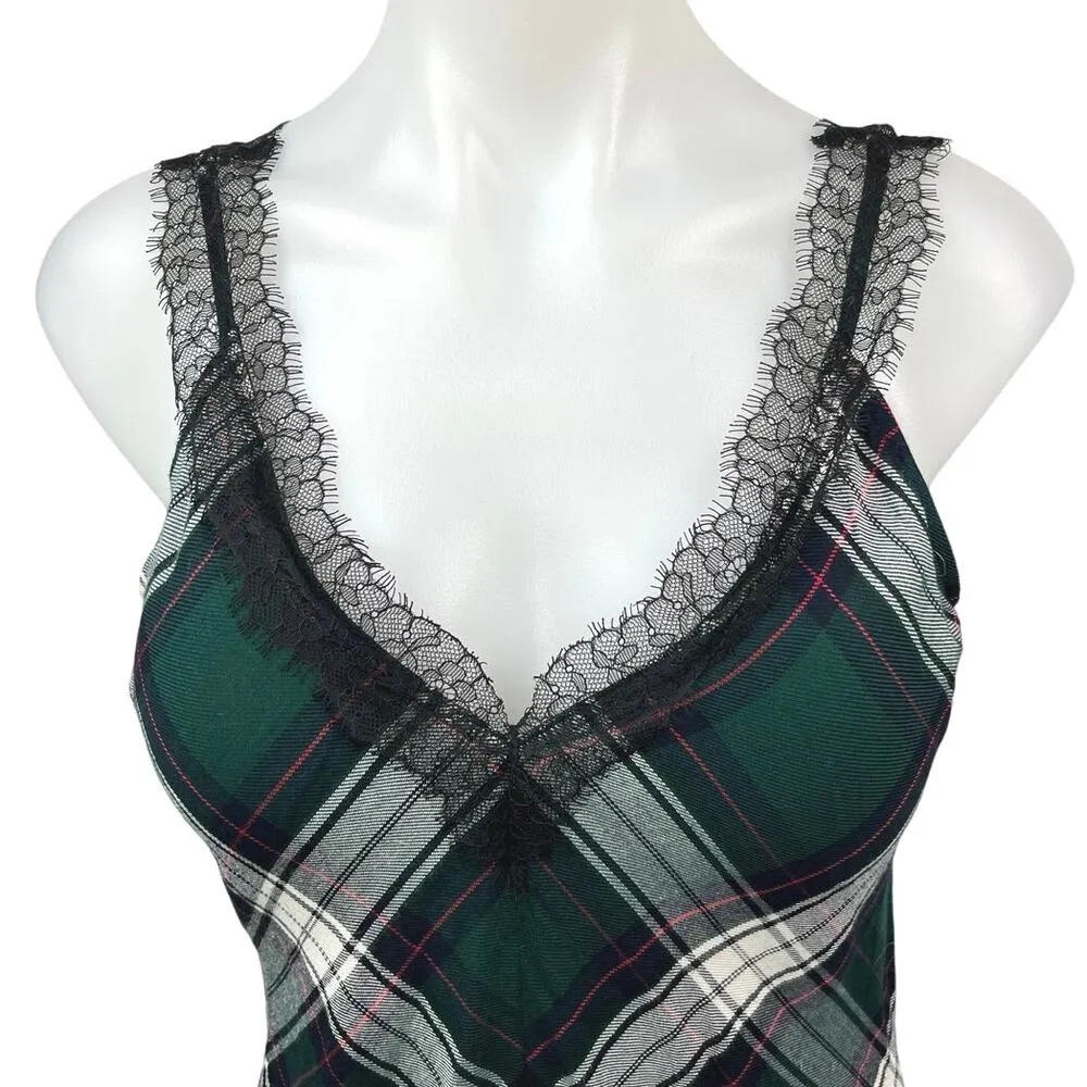 Zara Green Plaid Checkered Lace Ruffle Tartan Sleeveless Cami Camisole Tank Top - Image 3