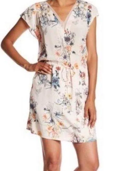 Rebecca Taylor pink blush floral silk v neck tie waist meadow dress - Image 2