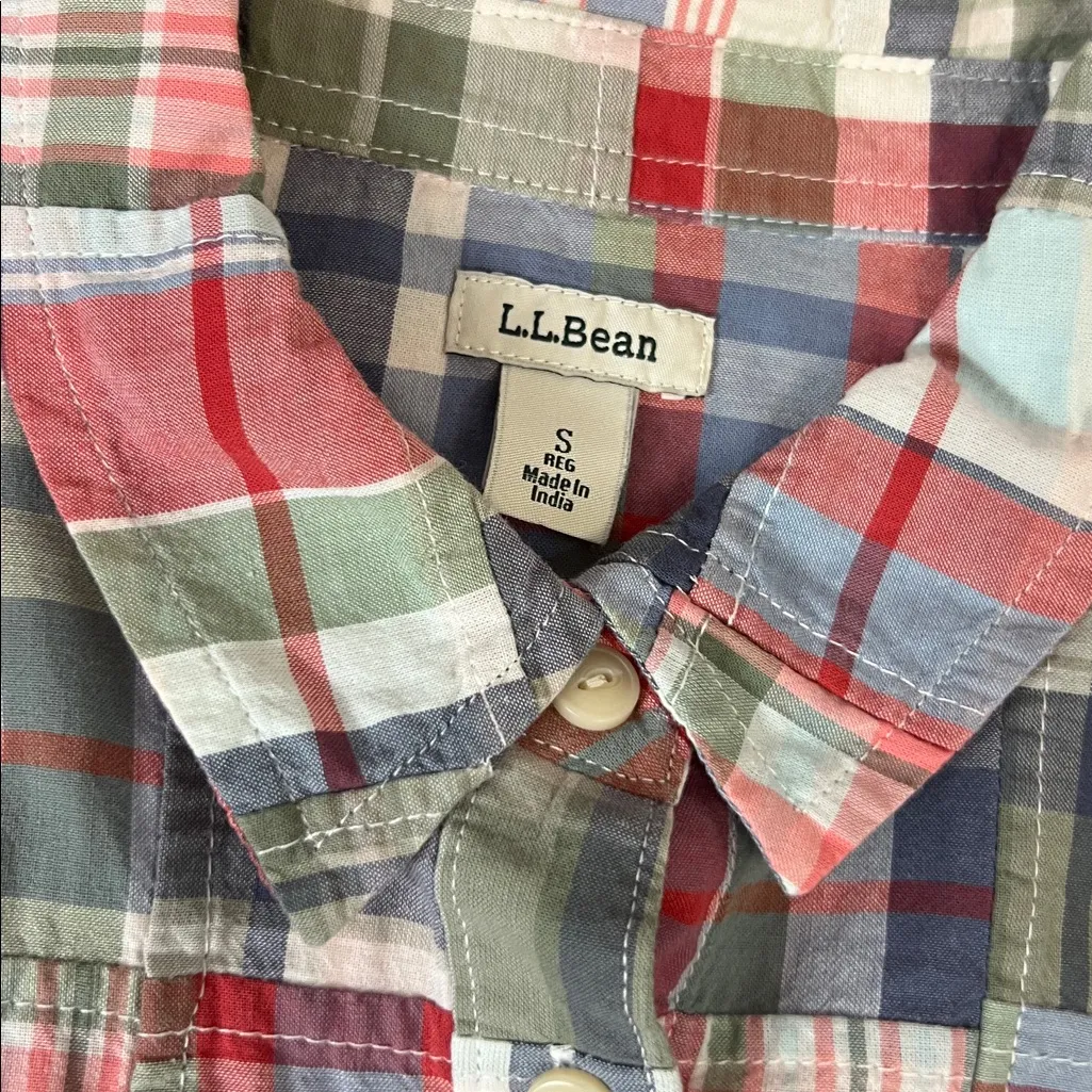 L..L. Bean women’s Madras Plaid long sleeve Shirt Red - Image 2