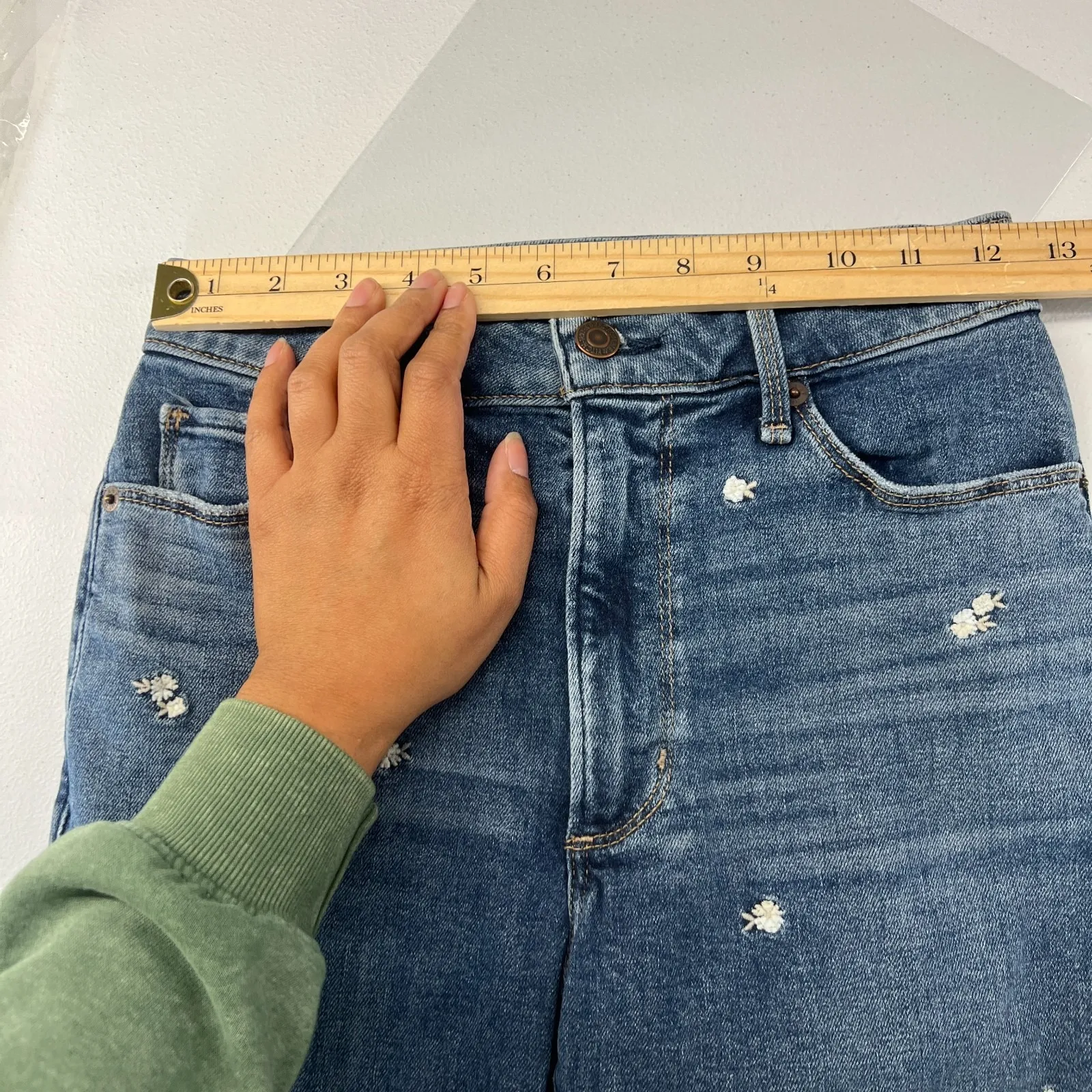 Abercrombie & Fitch Simone High Rise Ankle Jeans Women 25 Blue Embroidery Floral - Image 9