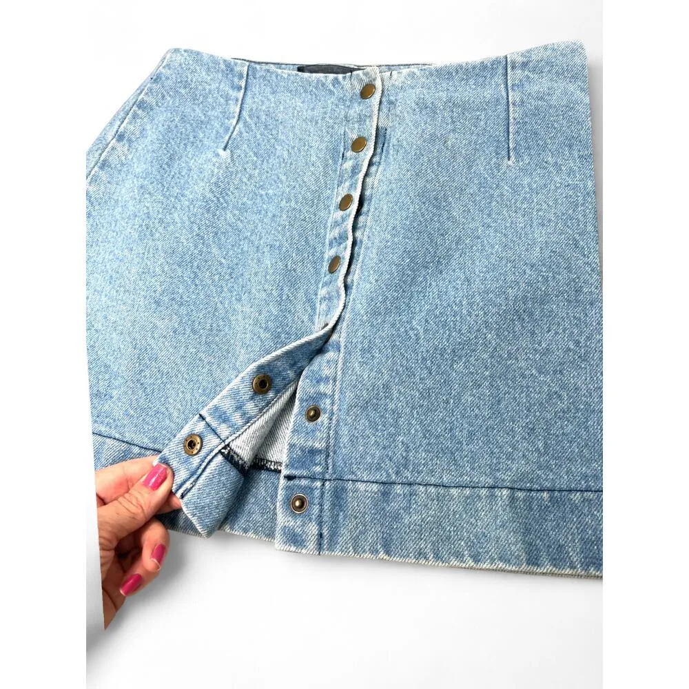 REFORMATION 0 XS Skirt Denim Jean Mini Snap Front Light Wash Women's REVOLVE - Image 4