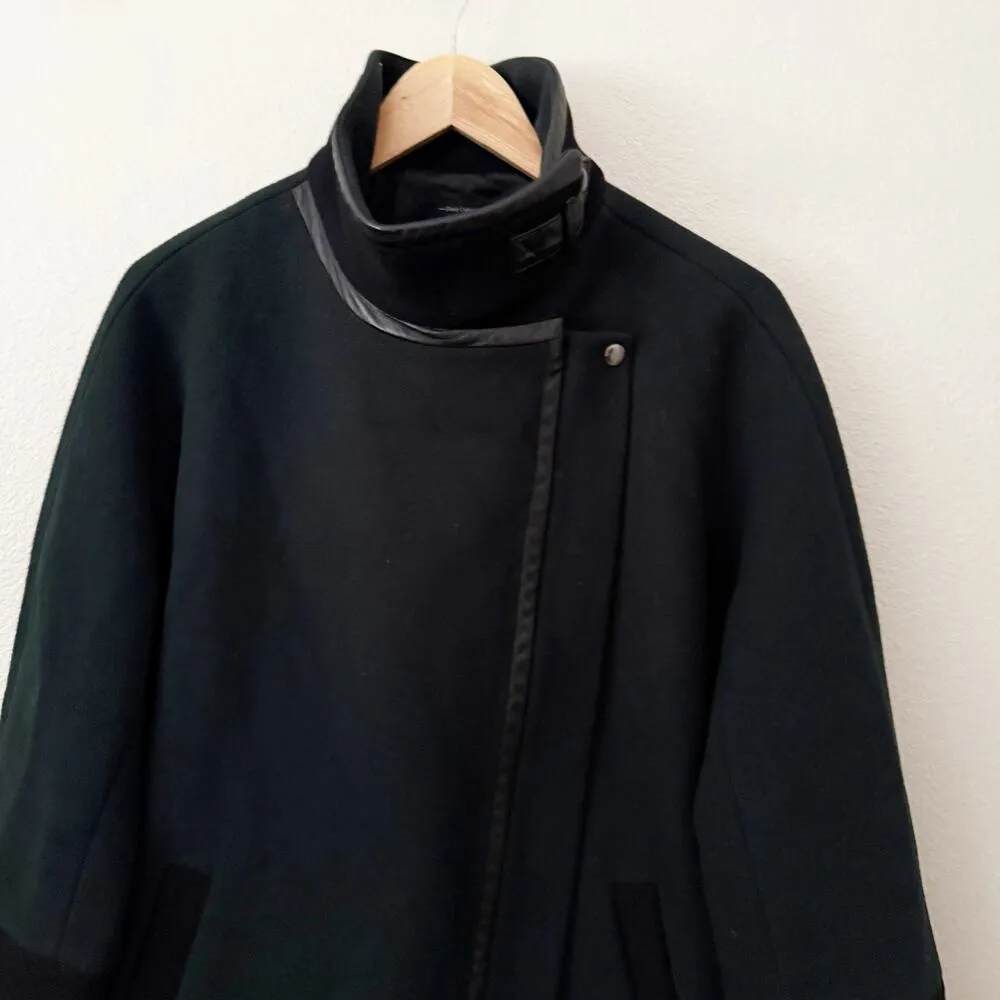 MADEWELL | Green Black City Grid Cocoon Coat Faux Leather Trim Wool Zip | 12 - Image 4