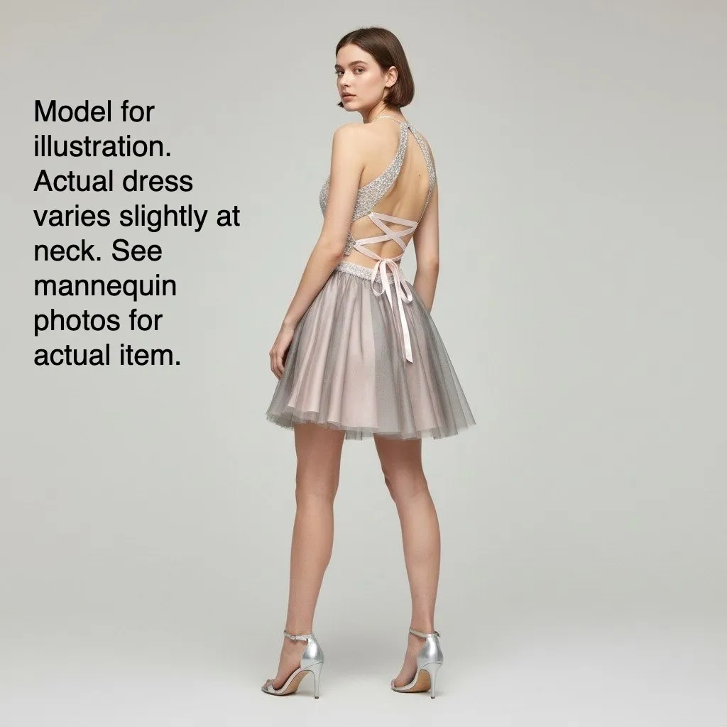 Alyce Paris Rhinestone Lace Halter Crop Top Skirt Set Prom Formal Size 0 - Image 4