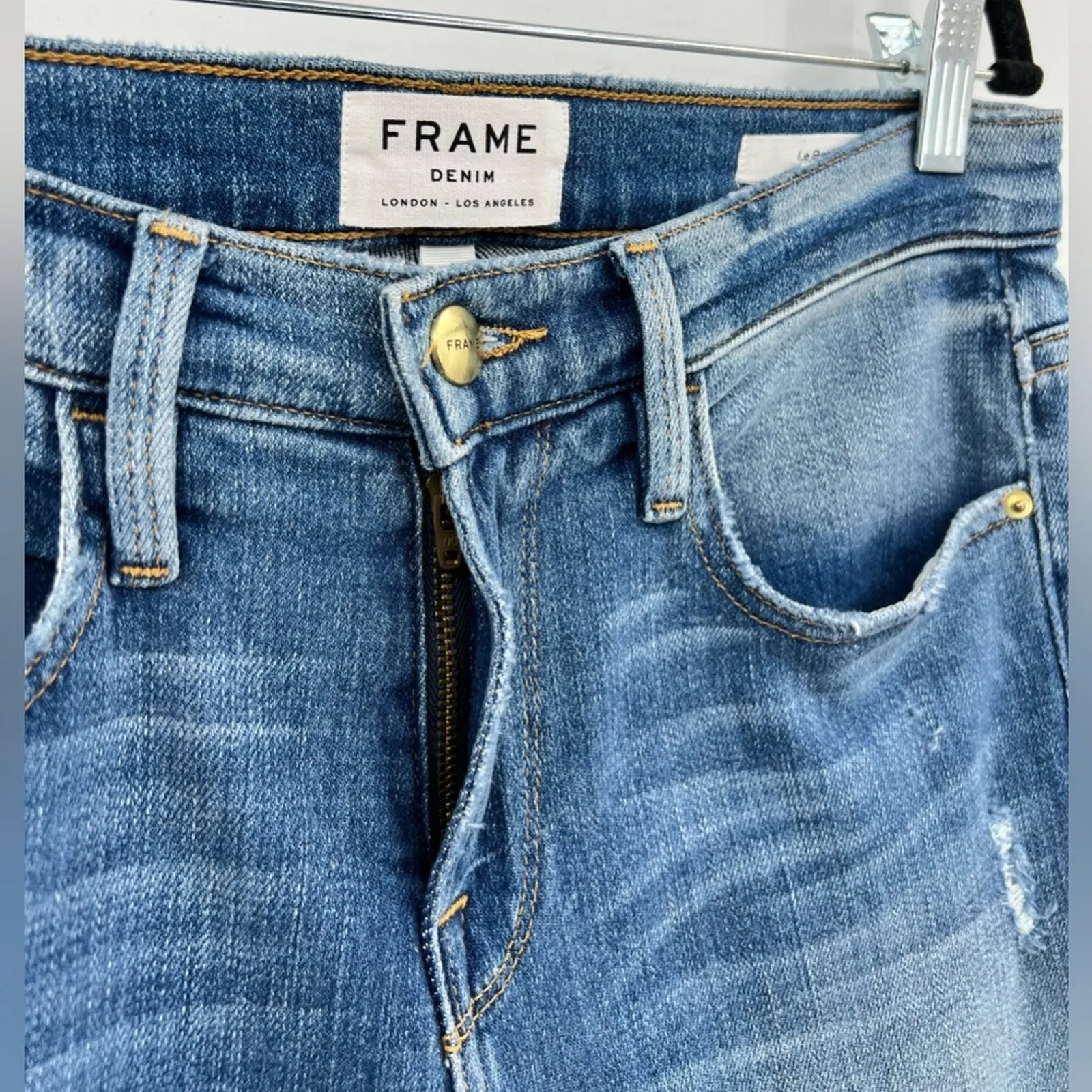 FRAME Le Boy Zip Hem Crop Jeans Ankle Picadilly Distressed Stretch Blue Size 26 - Image 14