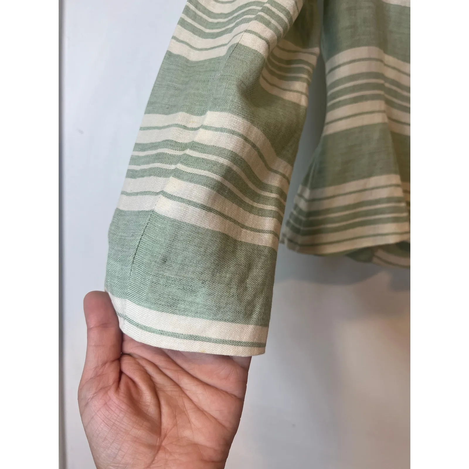 Vintage Women’s French Style Elegant Striped Linen Blazer Spring Summer Small - Image 8