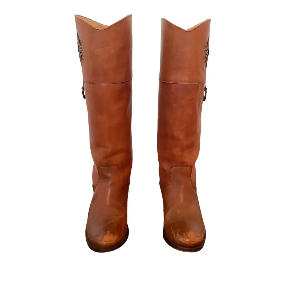 Frye Melissa Logo Leather Riding Boots Cognac Brown Sz 6.5 - Image 3