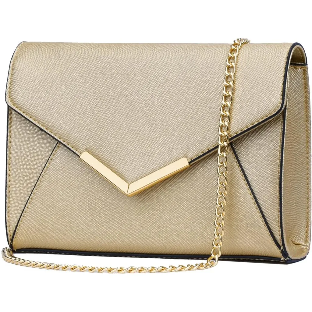 ⚡ Women's Gold Leather Elegant Snap Closure Envelope Foldover Clutch Bag - Image 2