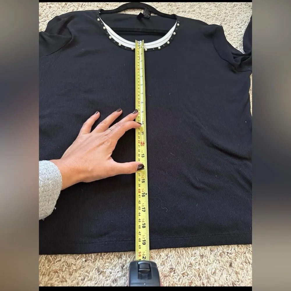 Jason Maxwell Black/White Beaded Layered Look Blouse Top Cotton Blend Normcore - Image 4