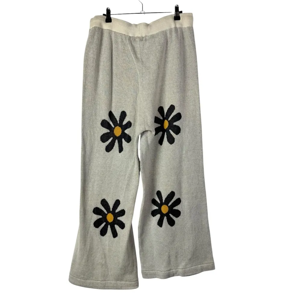 Ekouaer Cream & Black Floral Knit Wide Leg Lounge Pants XXL - Image 2