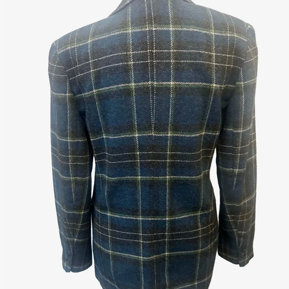 Vntg Classic Plaid Wool Blend Blazer Jacket Dark Acadamia Prep Clueless Office - Image 3