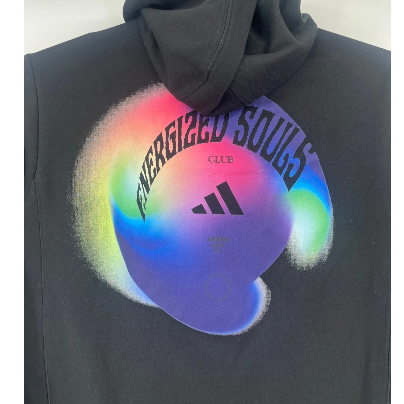 Adidas Yoga Energized Souls Womens Hoodie Sz M Black Y2K Rainbow Graphic Street - Image 6