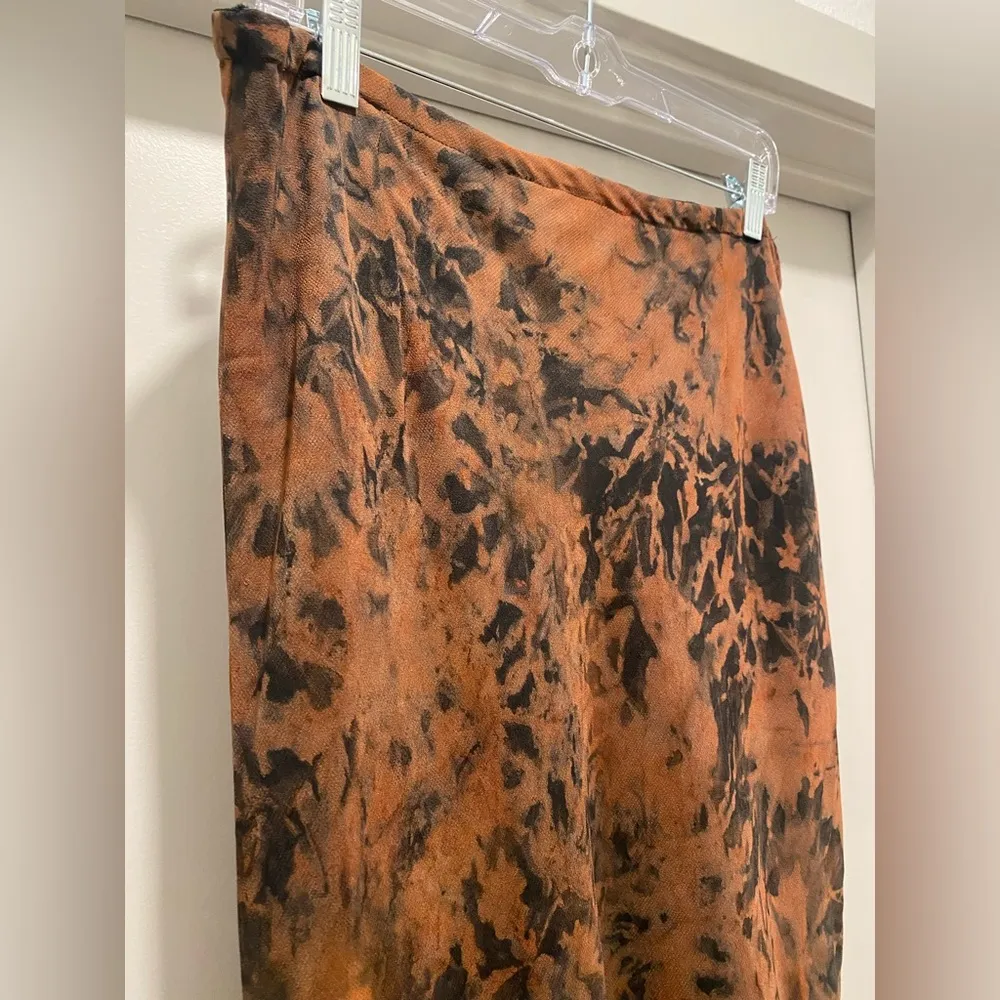 Double Zero ZERO ZERO Y2K Black & Rust Tie Dye Midi Skirt With Ruffle Hemline - S - Image 13