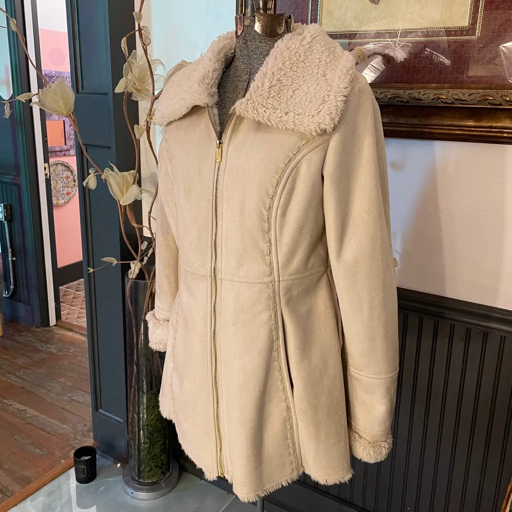 Vintage Jones New York  Penny Lane Faux Suede Warm Lined Shearling Coat Sz S 🧡🎀 - Image 4