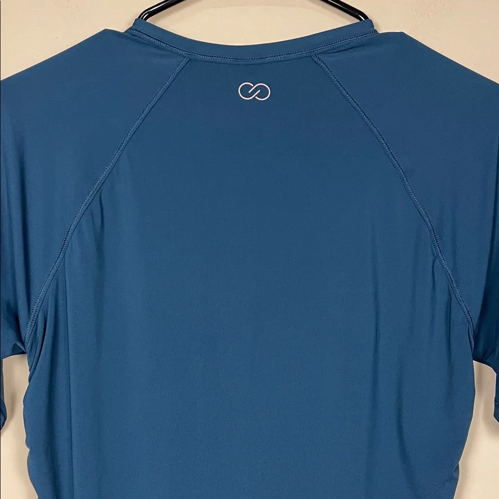Calia Women’s Athletic Teal Blue Quarter Zip Ruched Sides Short Sleeve Shirt Size L - Image 5