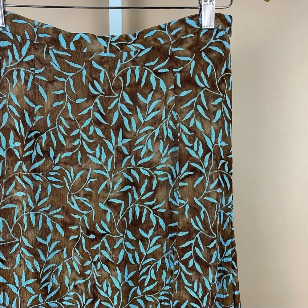 Vintage Red's Threads Medium 70’s Leaf Flowy Midi Skirt Floral Plants Nature Brown - Image 9