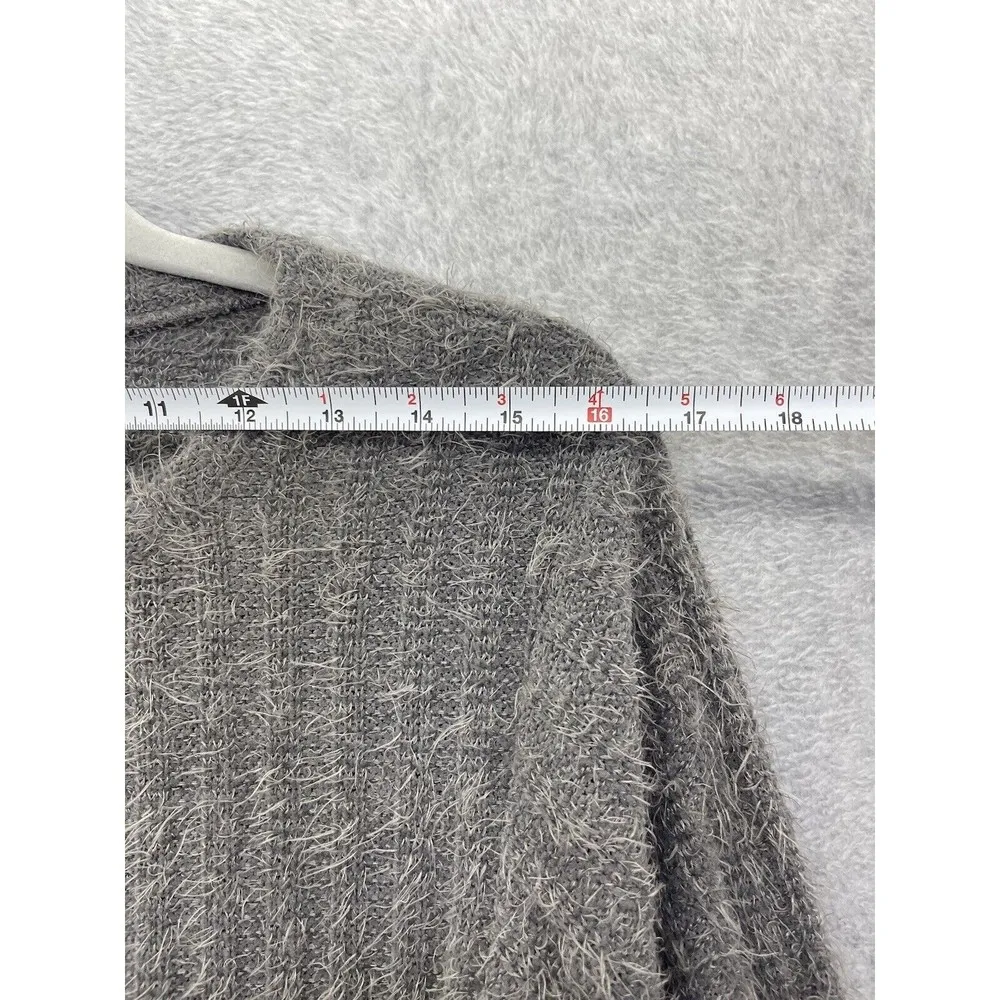 Zara Women's Sweater Furry Solid Gray Size Small Ribbed Long Sleeve Round Neck - Image 8