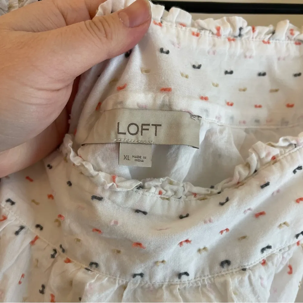 Loft Women's Size XL Square Neck Babydoll Dress White Confetti Embroidery Cotton - Image 3