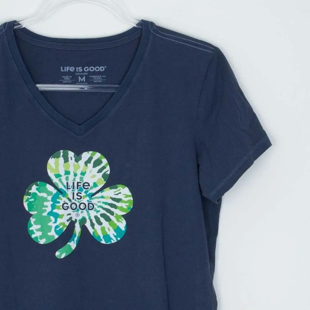 Life Is Good‎ Womens Crusher Clover Graphic T Shirt Size M Short Sleeve V Neck - Image 2