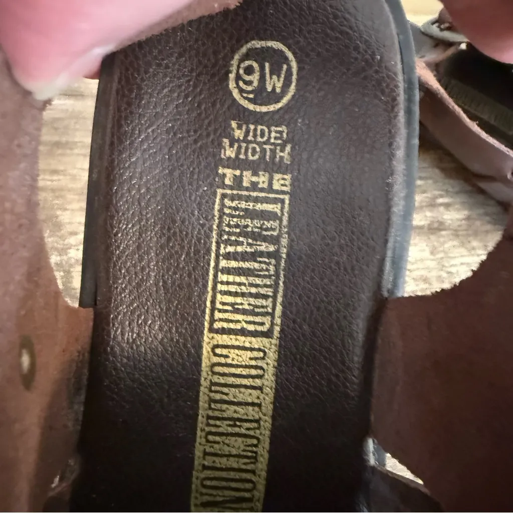 Vintage The Leather Collection Sandals Women’s Size 9W Wide Width Buckle Boho Brown - Image 2