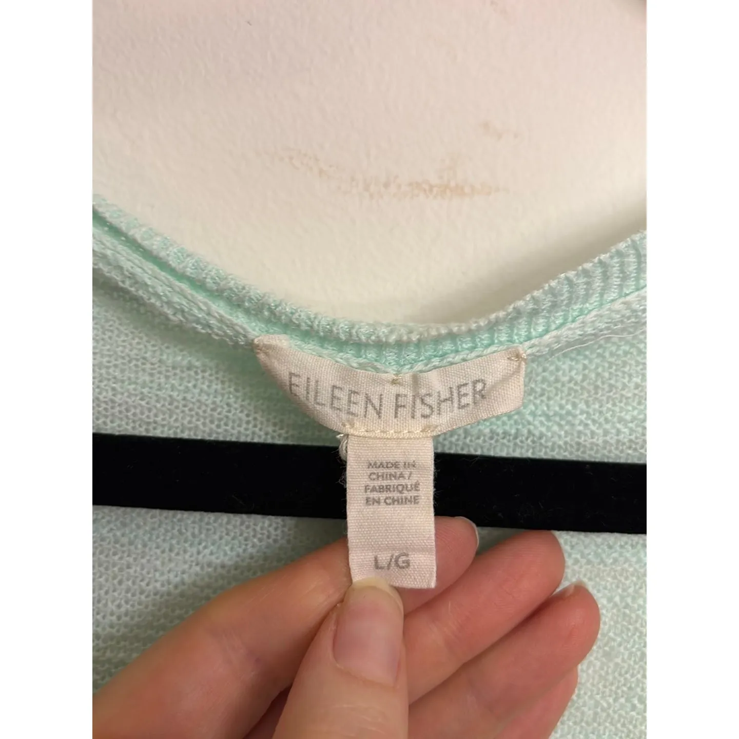 Eileen Fisher Sweater Womens L Mint Green Organic Cotton Linen Slub V-Neck Knit - Image 3