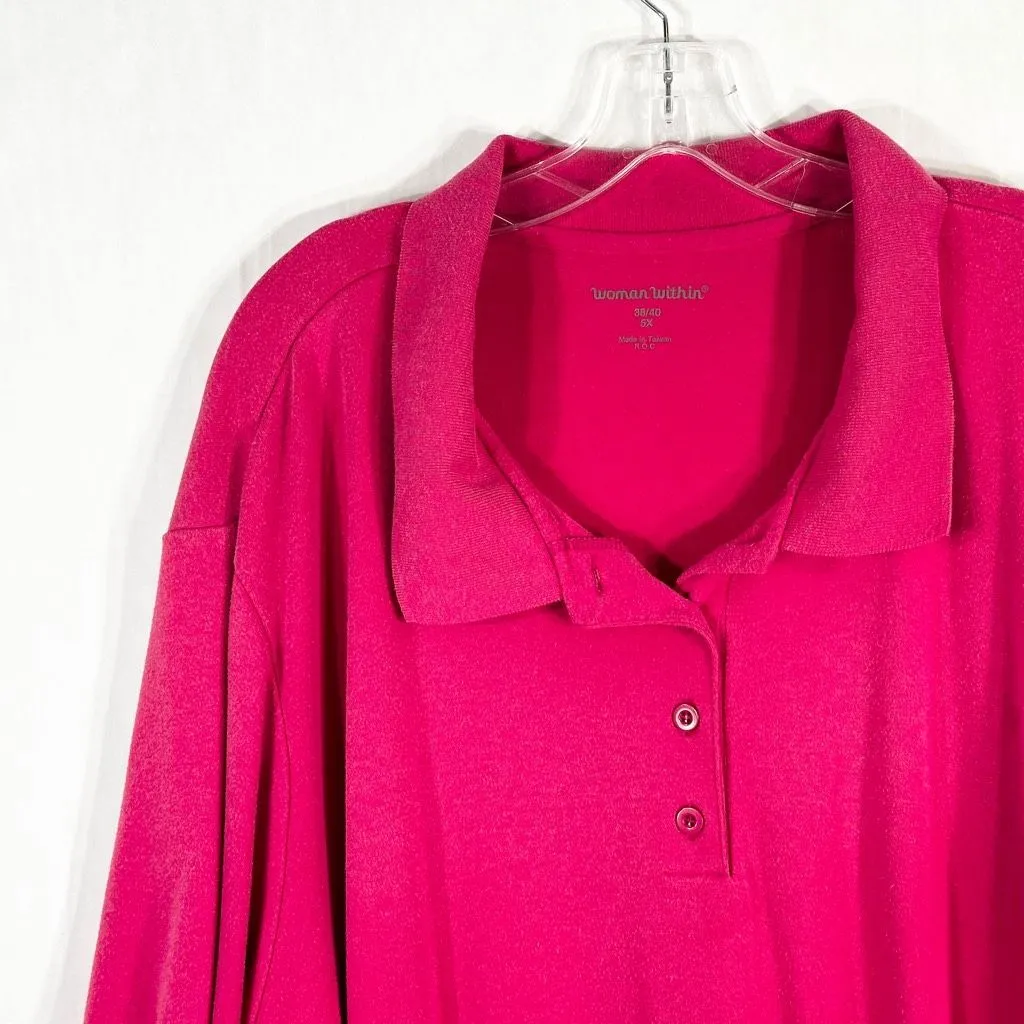 Woman Within Plus Sz 5X 38W 40W Top Polo Shirt Hot Pink Short Sleeve Collar‎ 531 - Image 3
