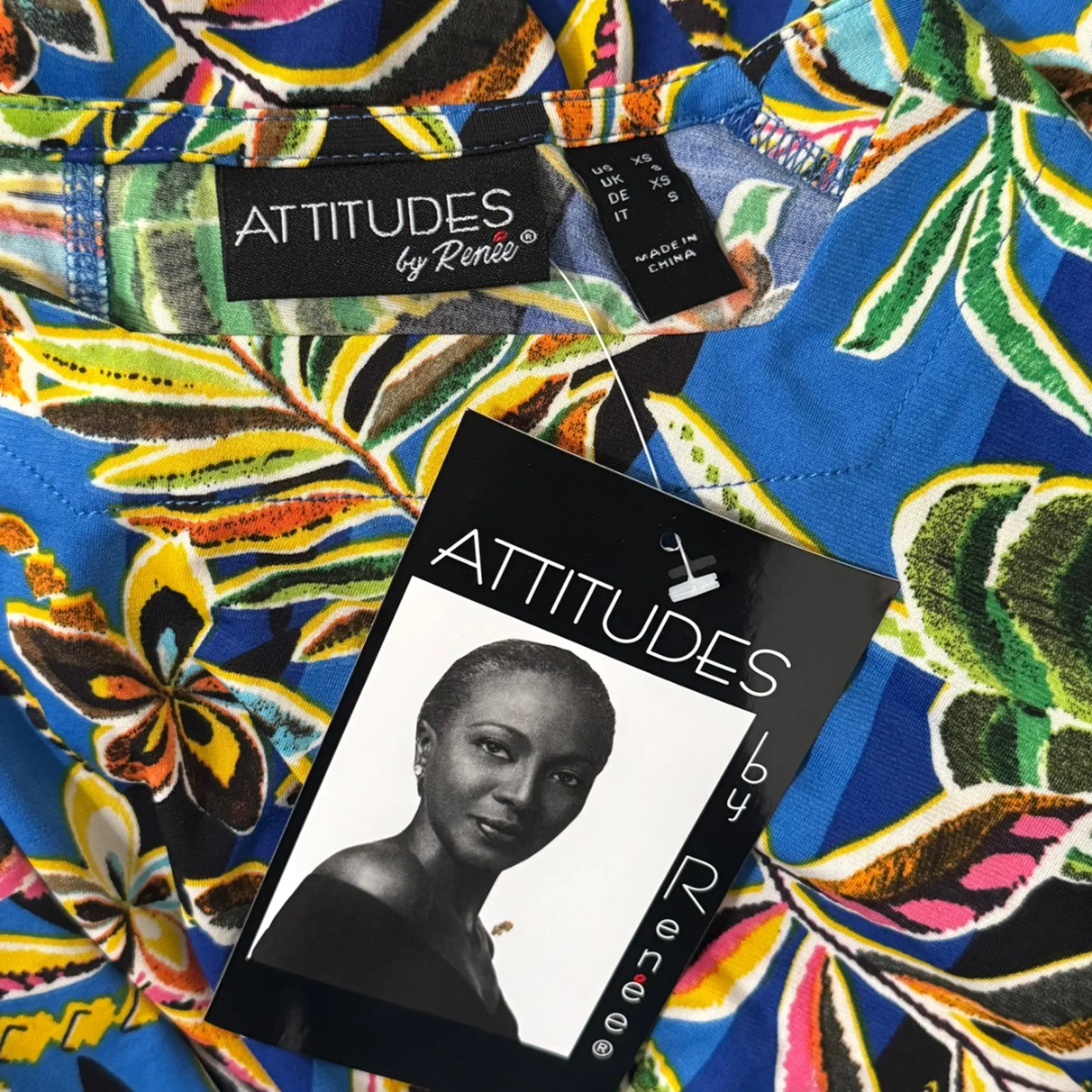 ATTITUDES BY RENEE Tropical Print Knit Swing Tunic Long Sleeve High Low NWT XS Black - Image 7