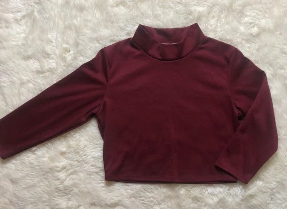 Red Turtleneck Long Sleeve Crop Top Size M - Image 2