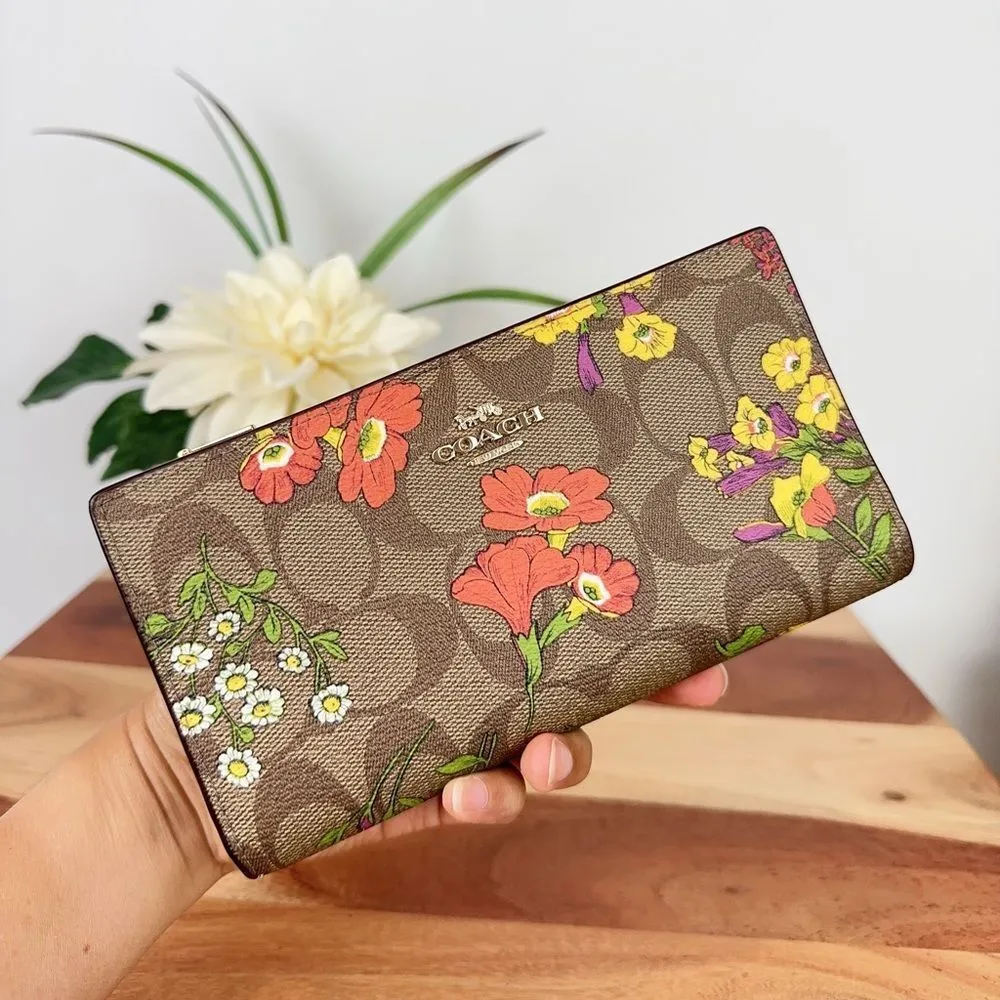 NWT Coach Slim‎ Zip Wallet In Signature Canvas With Floral Print - Image 2