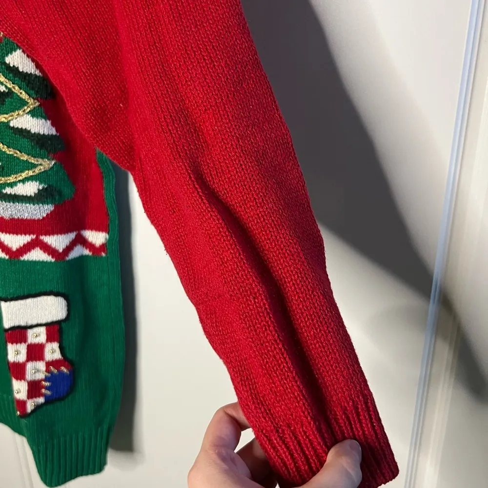 Vintage 1980s Knit Christmas Sweater Green Size M - Image 6