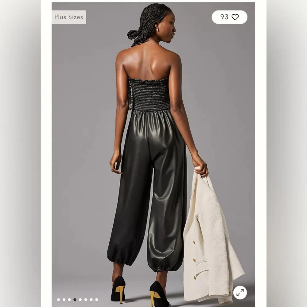 By Anthropologie Faux Leather Balloon Jumpsuit size Large EUC black womens - Image 3