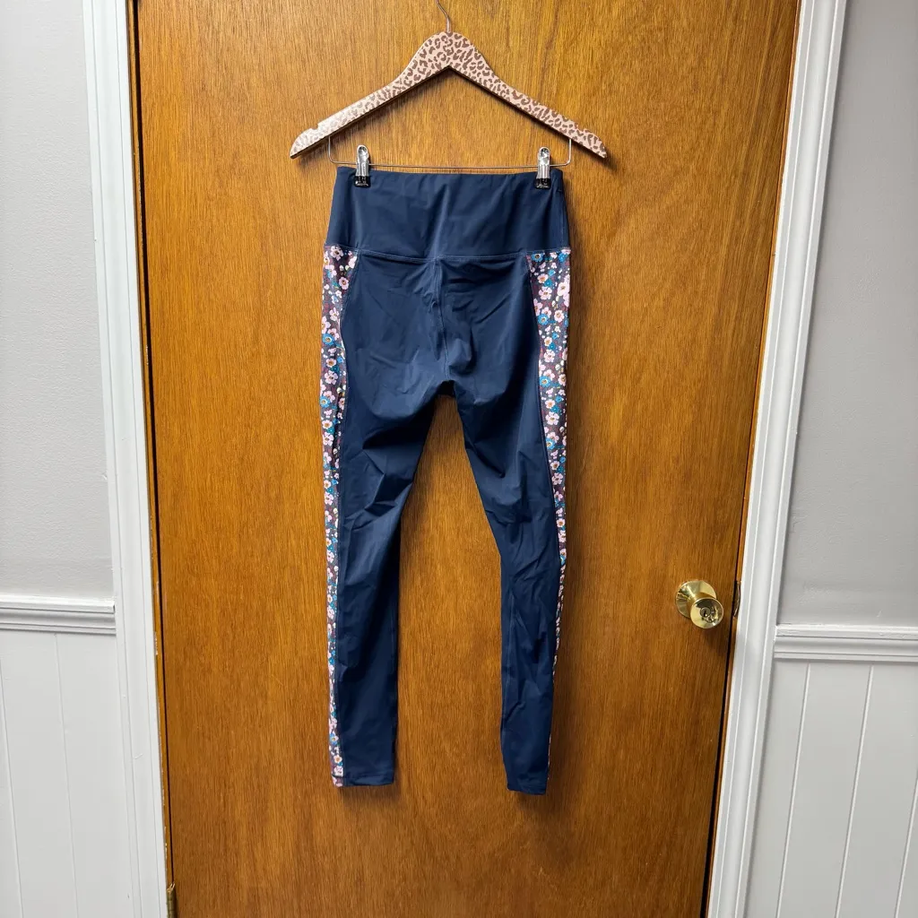 Liberty London Floral Side Pants Workout Leggings Navy Blue Small - Image 14