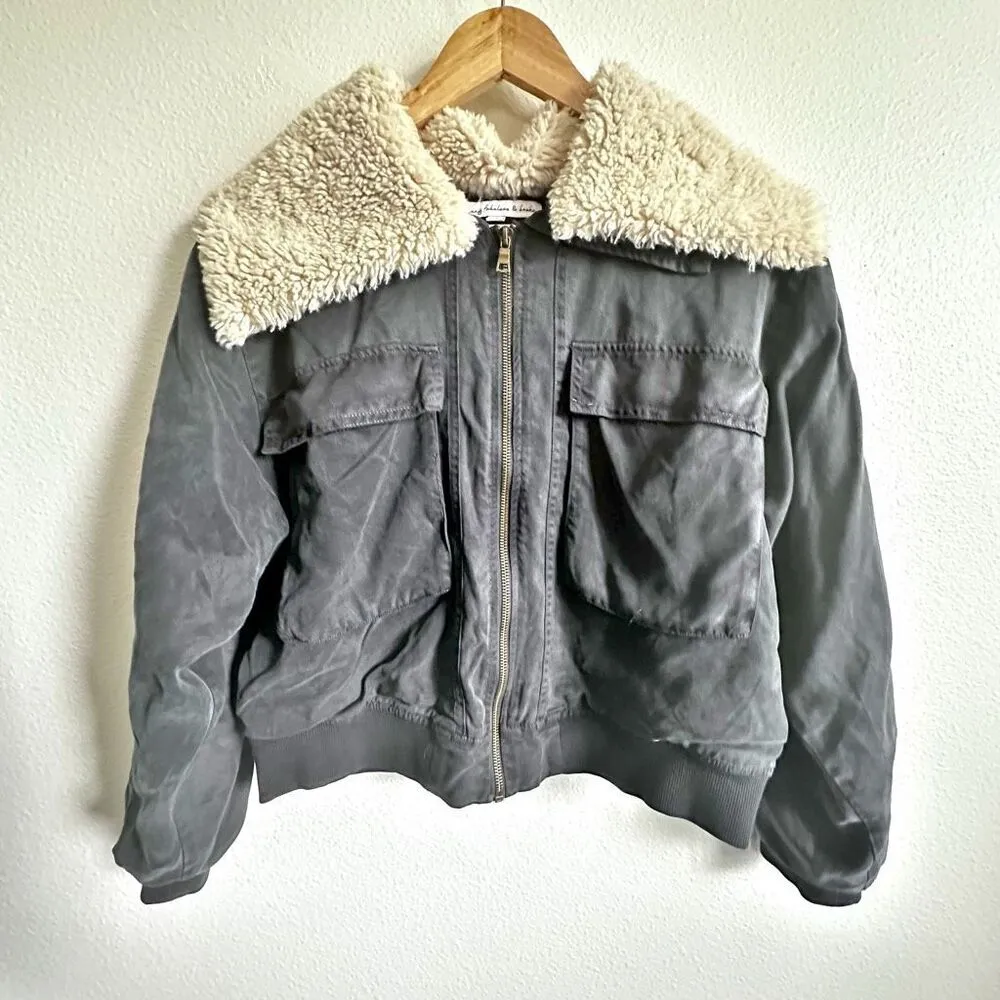 YOUNG FABULOUS & BROKE | Aviator Bomber Zip Jacket Detachable Faux Fur | Medium - Image 2