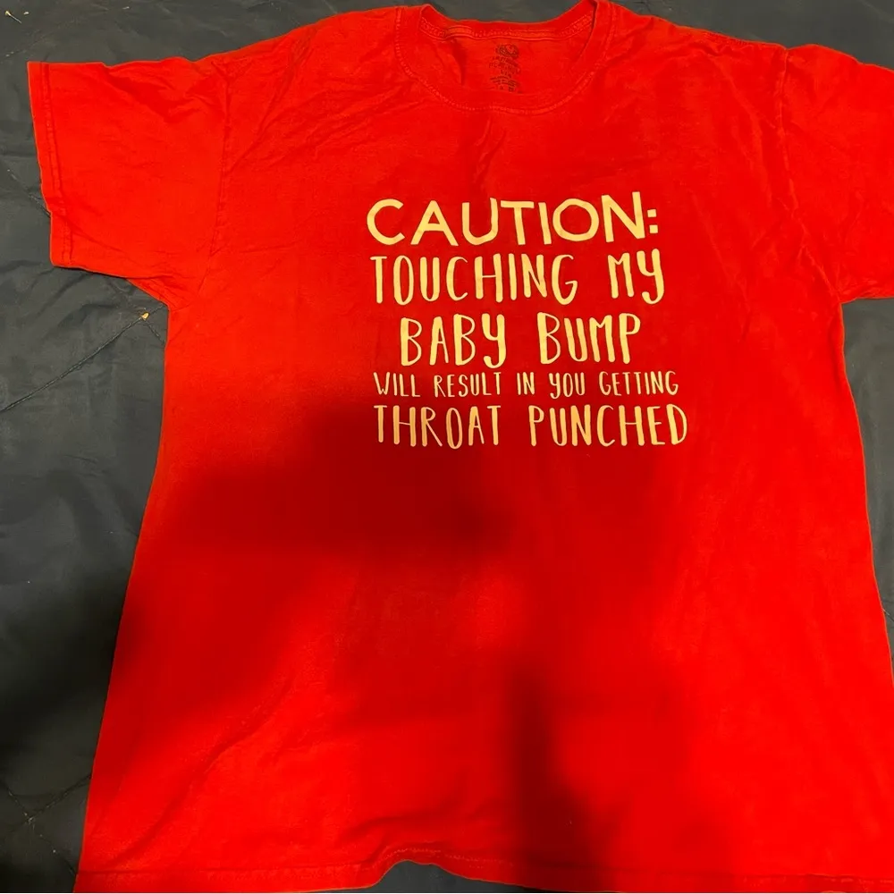 Red Funny Baby Bump Maternity Shirt Size L - Image 2