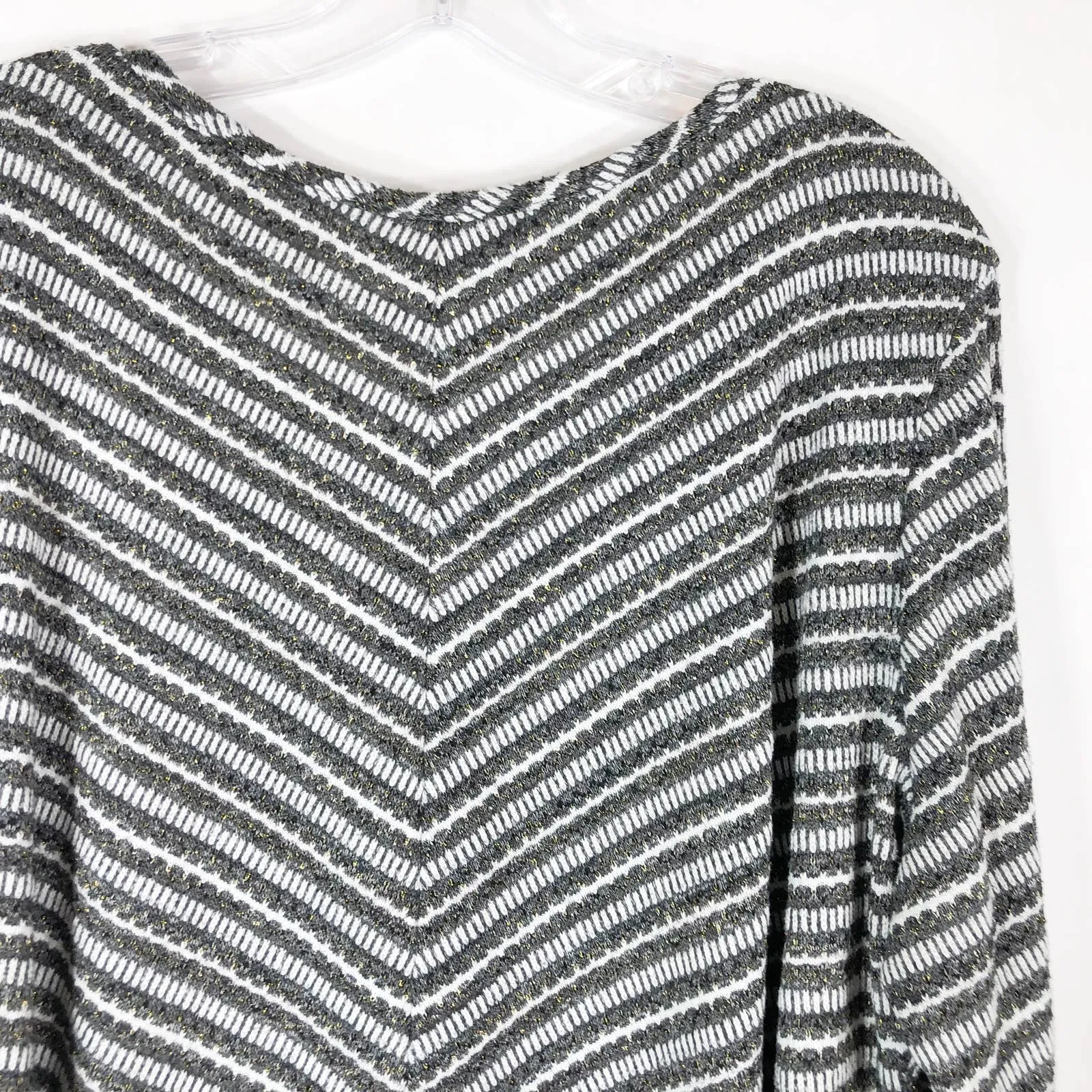Avenue Plus Size 22 24 Sweater Top Gray Gold White Striped Lace Up V Neck 1272 - Image 4