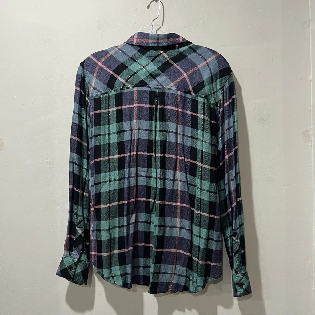 Rails Hunter Multicolor Lurex Button-Front Shirt Metallic Thread Womens Large - Image 8