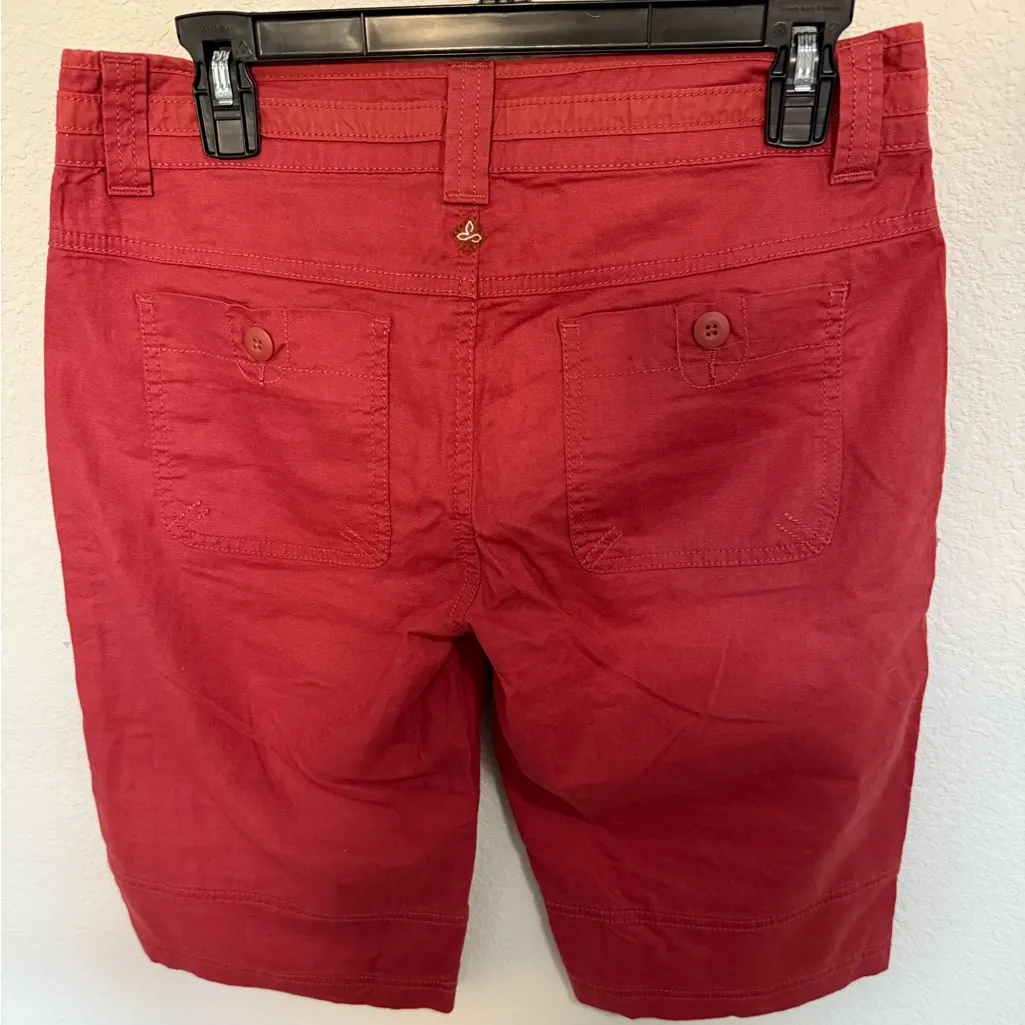 Prana Kelly Knicker Walking Shorts Size 6 Orange-Red Bermuda Utility Linen Blend - Image 7