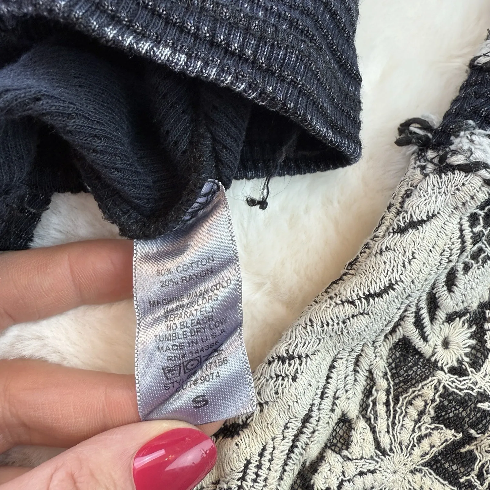 ABLE Gray Waffle Knit Off The Shoulder Top Lace Bell Sleeve Women Small Boho - Image 5