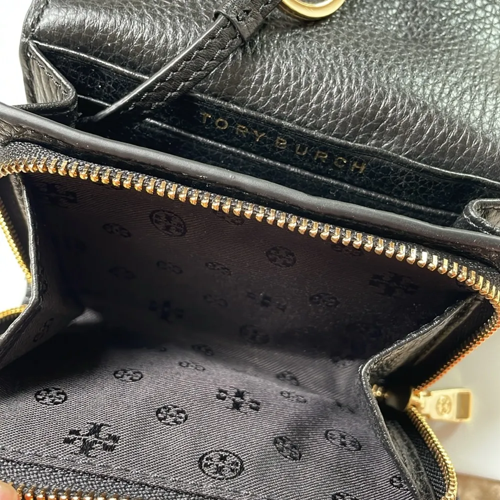New condition Tory Burch black leather turn lock mini wallet - Image 6