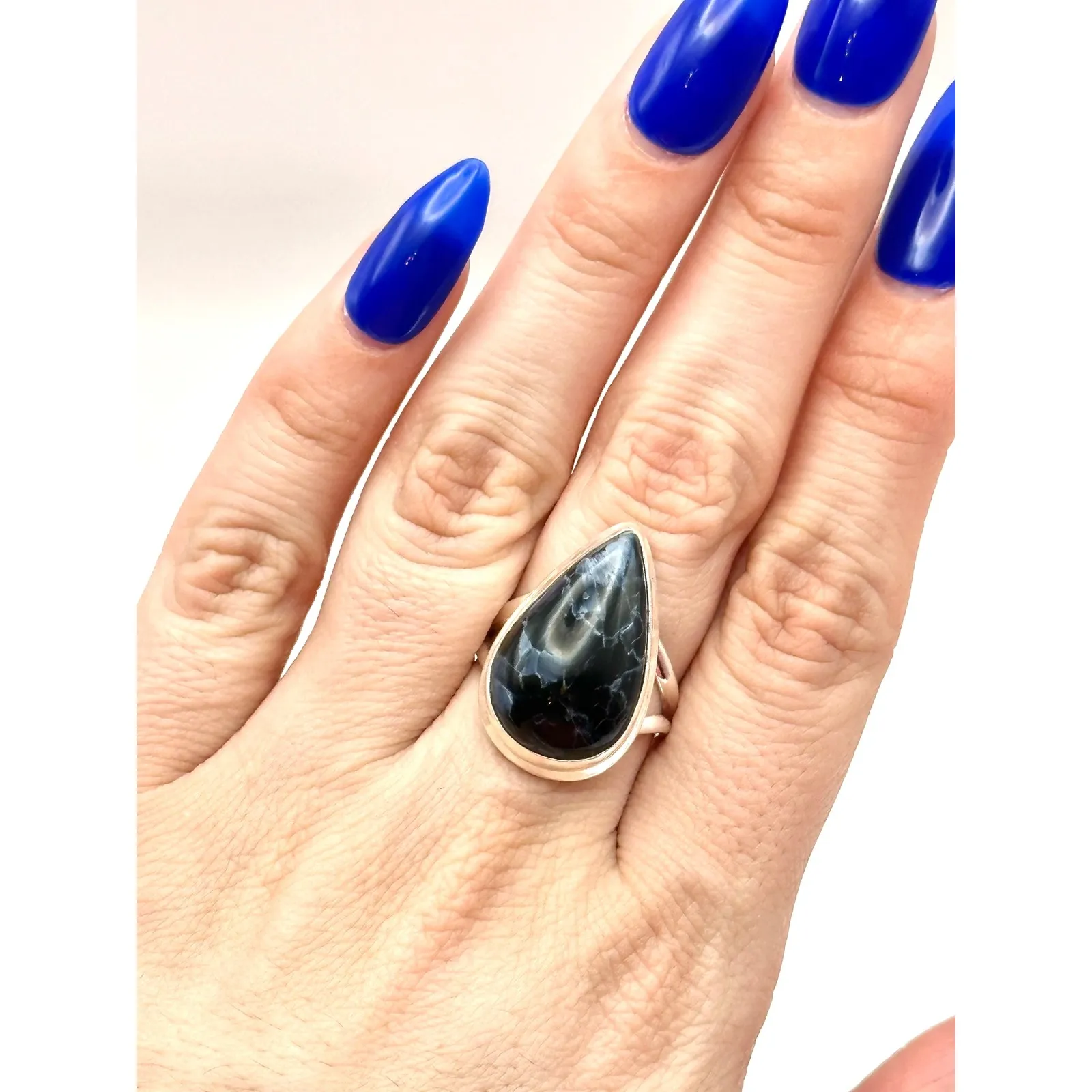 Blue Pietersite Sterling Silver Handmade Ring Size 8.25 - Image 9