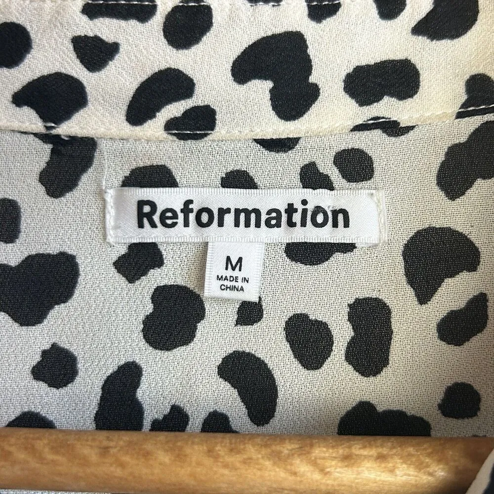 Reformation Blouse Medium Womens Leopard Print Violet Button Up Career Work - Image 7