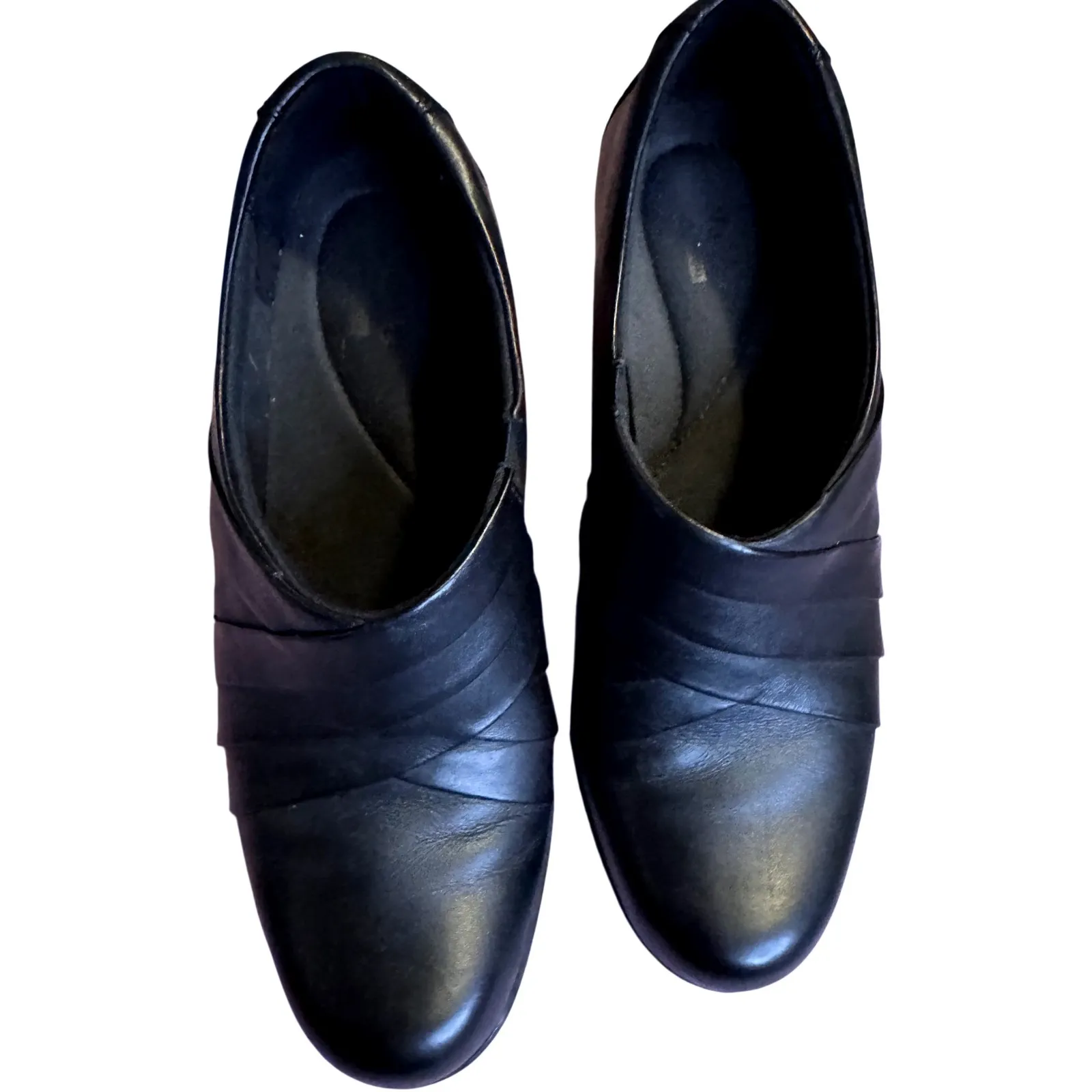 Clarks 7.5 Wide Y2K Era Black Leather Low Block Heel Slip On Comfort Clog - Image 3