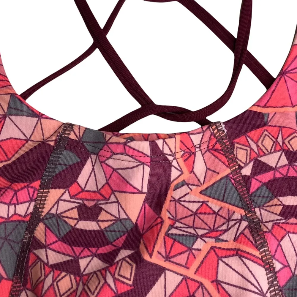 Maaji ꕥ Strappy Back Sports Bra Bralette Top ꕥ Pink Mauve Geometric Print ꕥ Med - Image 14