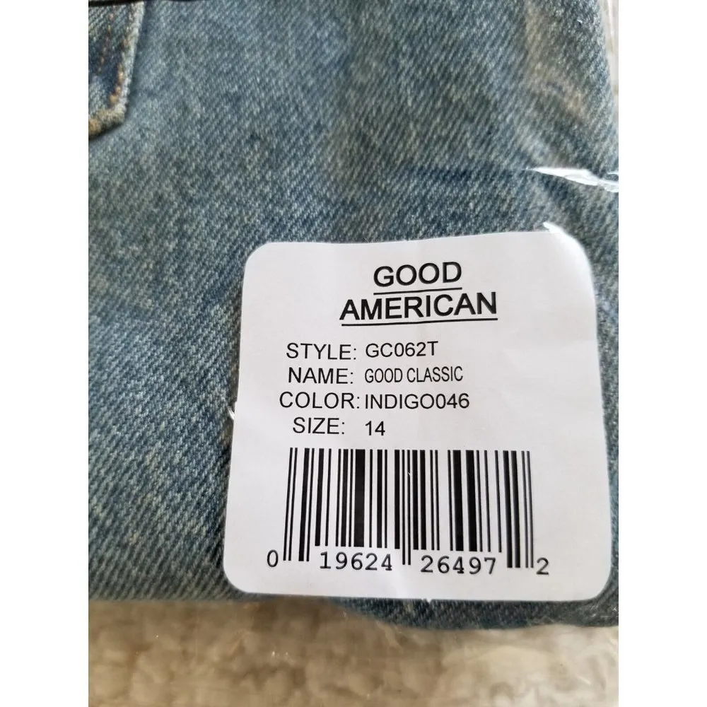 Good American Good Classic Skinnyish Fit Distress Indigo Hi-Rise Jeans Sz 14/32 - Image 11