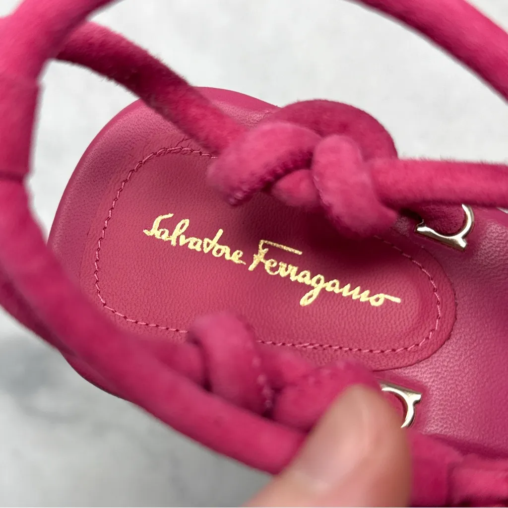 NEW Salvatore Ferragamo Augusta Suede Strappy Buckle Sandal Block Heel Pink 7 - Image 7