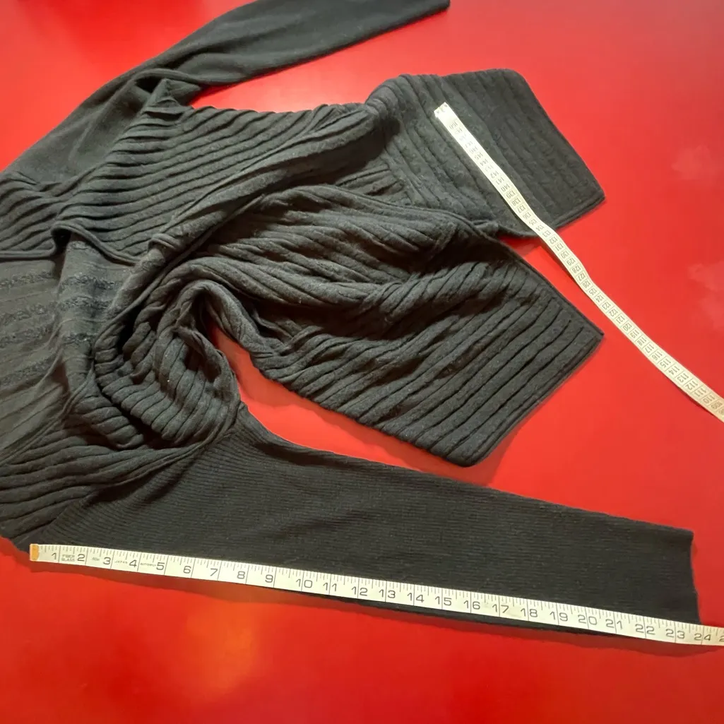 Eileen Fisher Cardigan womens L Wool Blend Rib Knit Drape Front Black Minimalist - Image 12