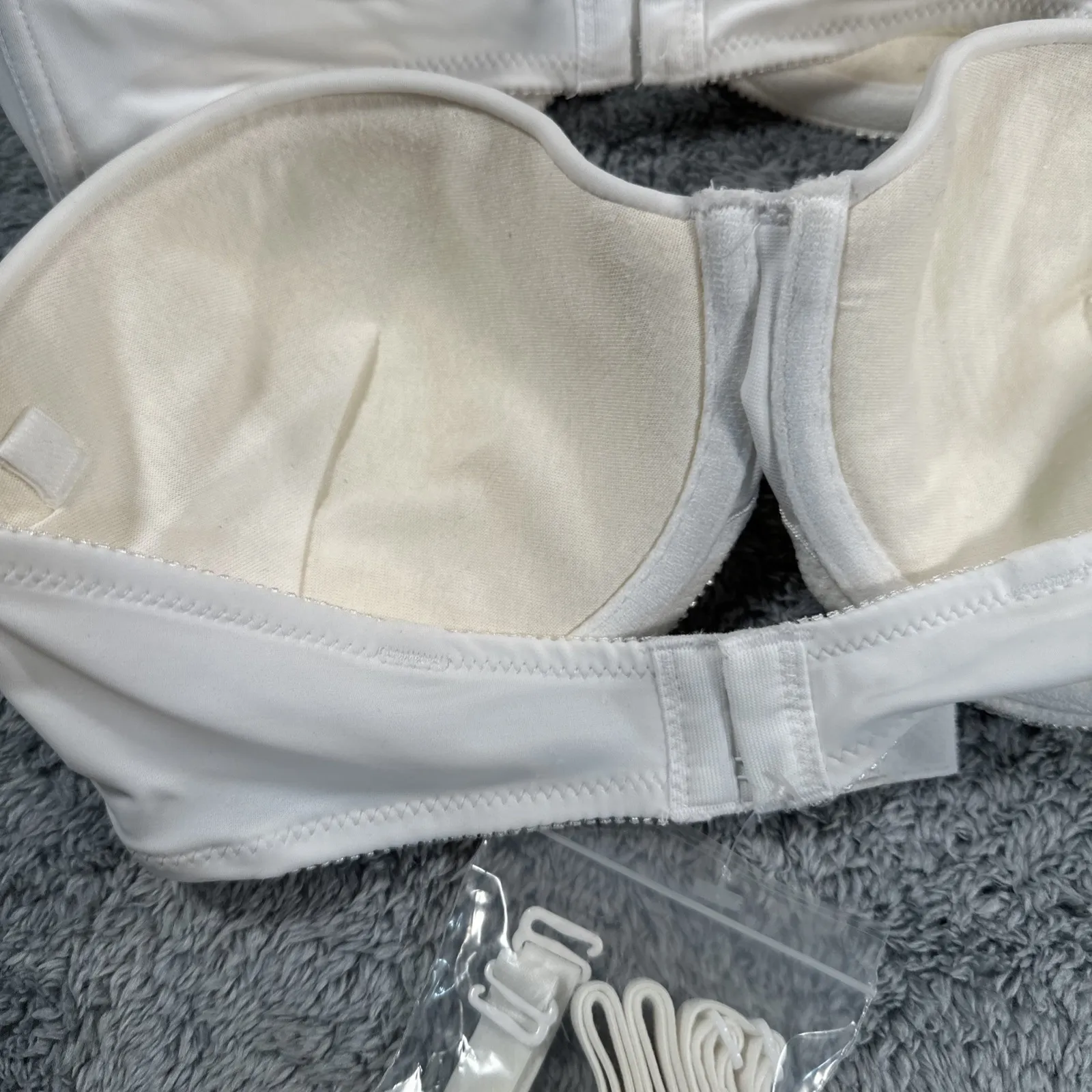 NEW Vintage Hanes Her Way Strapless Bra 36C White Underwire Cotton Padded G722 - Image 10