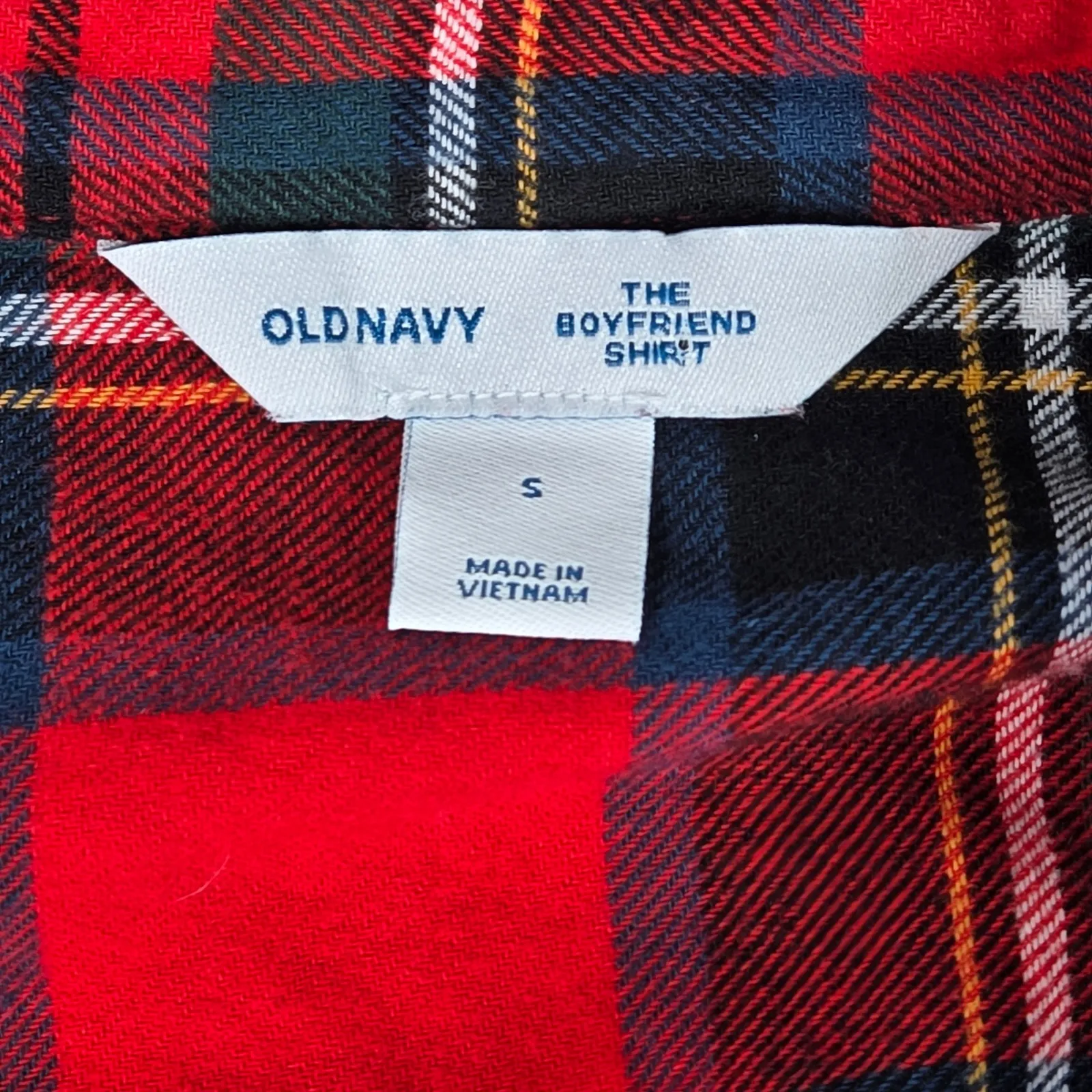 Old Navy Red Tartan Plaid Boyfriend Shirt S‎ Button Up Long Sleeve Cotton - Image 4