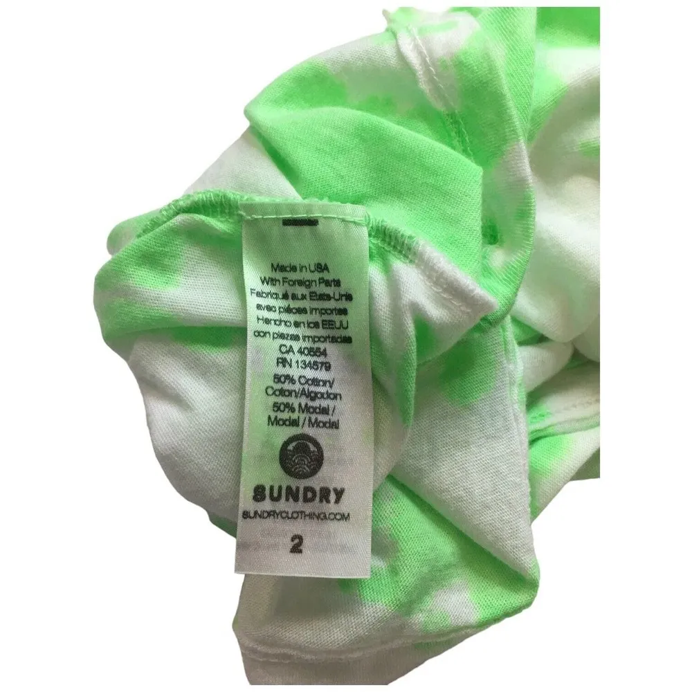 New Sundry Tie Dye Round Neck Short Sleeve Basic Tee Shirt Womens Neon Green 2 - Image 10